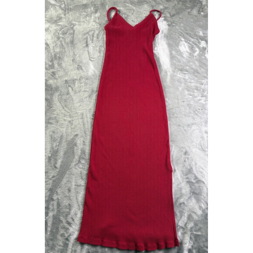 Bradely Michelle Women's Ribbed Maxi Dress One Size Red Spaghetti Straps